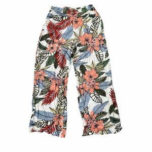 Evolutionary Tropical Floral Wide Leg Resort Pants Boho Coastal